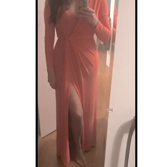 Halston Heritage Dresses | Halston Coral Long Sleeve Gown Dress Medium M | Color: Orange/Pink | Size: M | Dcny212'S Closet